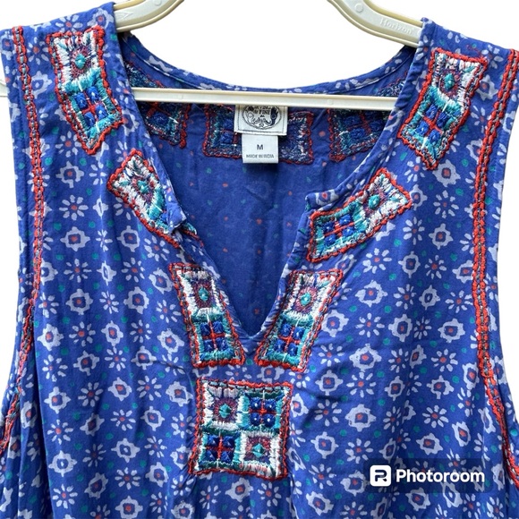Lucky Brand Irving and Fine Blue Embroidered Sleeveless Dress Size M - Picture 4 of 10